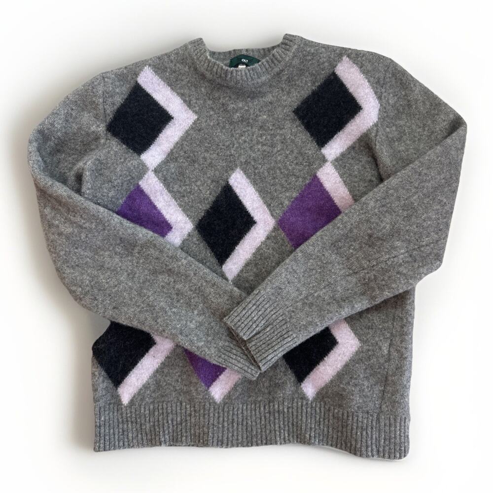 OLT Italian Made Wool Grey Argyle Women’s Sweater Size L US Size Small